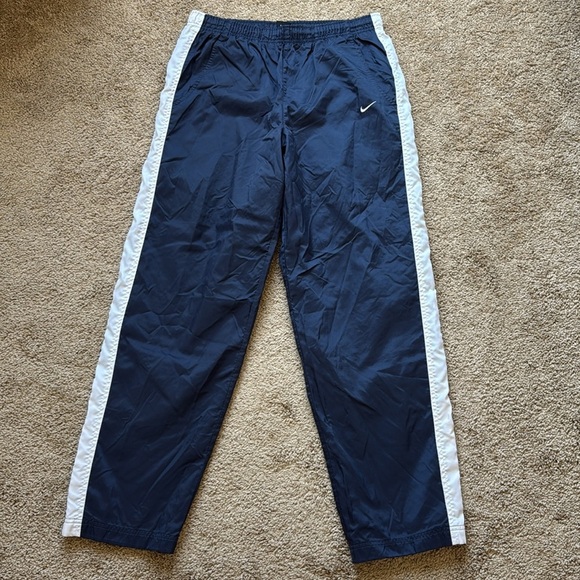 Vintage Nike 90s Navy White Stripe Track Straight Leg Pants - Picture 1 of 9